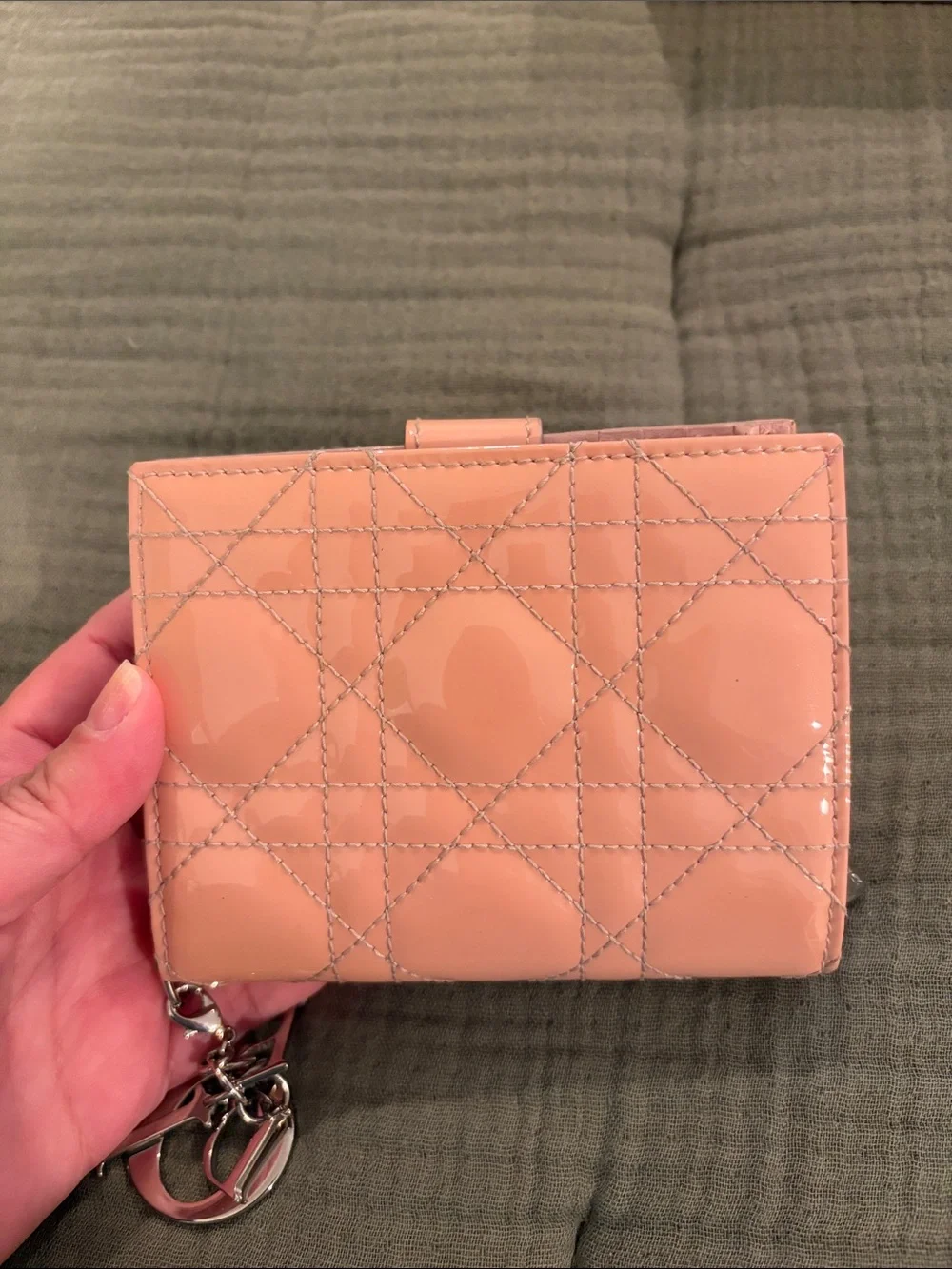 Dior Pink Patent Leather Quilted Wallet with Keyring Charms